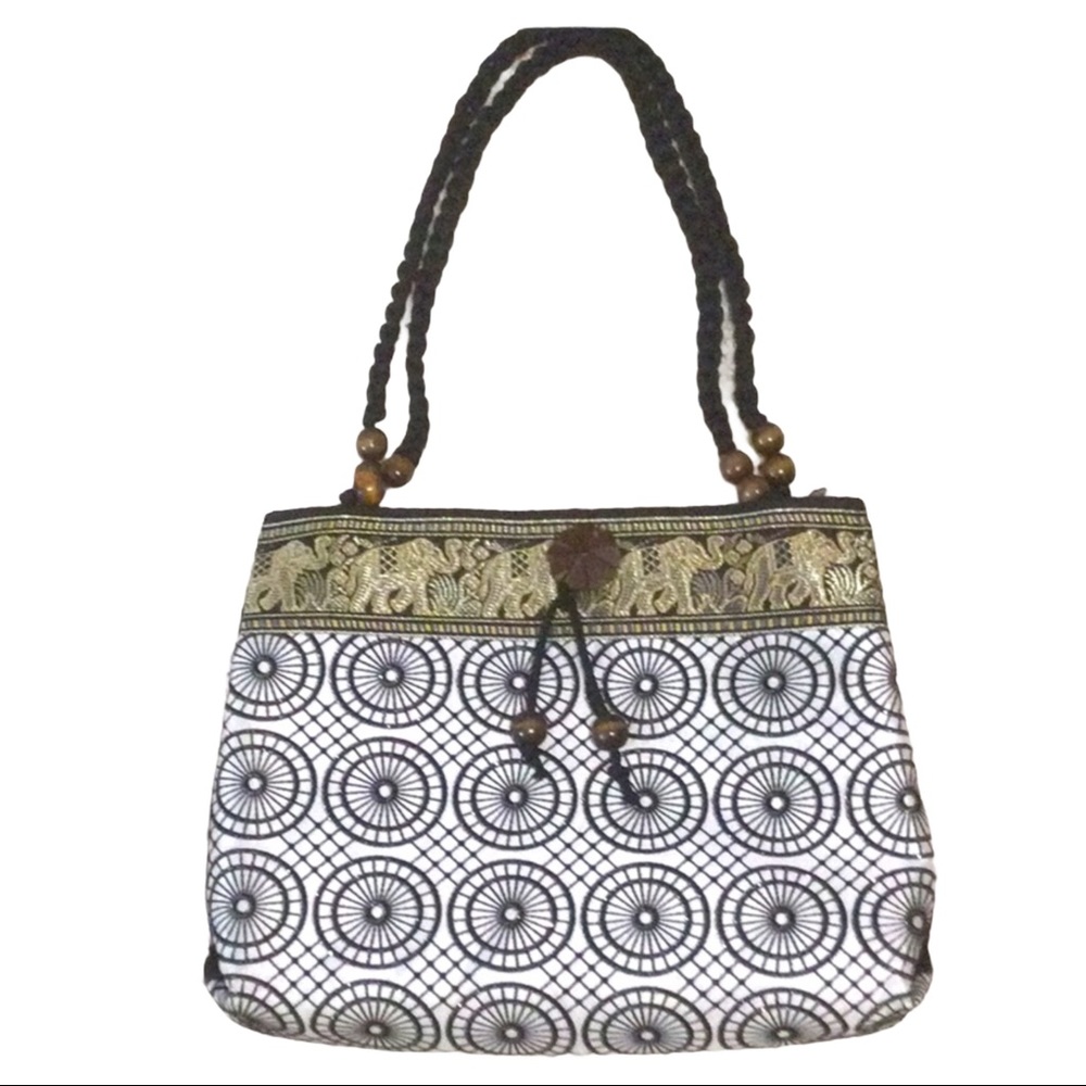 NEW Silky Fabric Handbag Purse w/ Elephant Designs